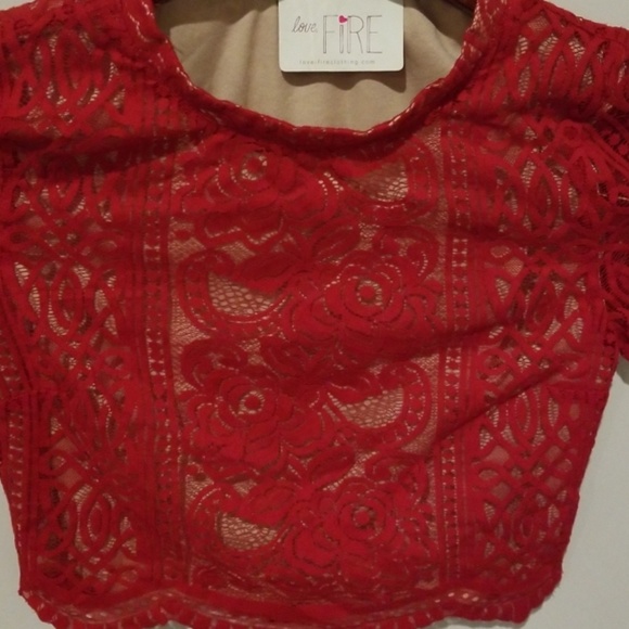Red Lace Crop Top - Picture 2 of 6